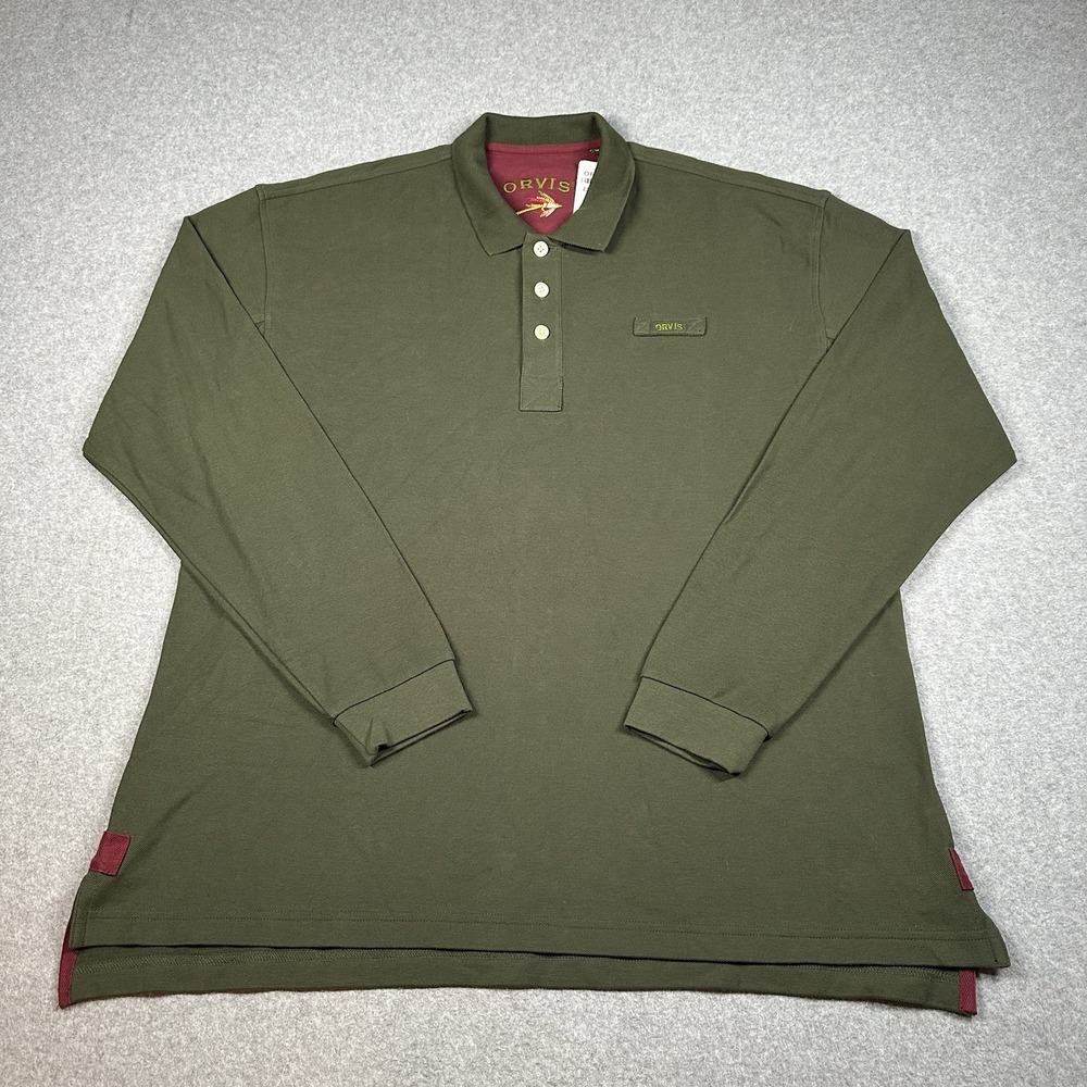 Orvis LS Signature Polo Mens XL Pine Green NWT 100% Cotton Long Sleeve